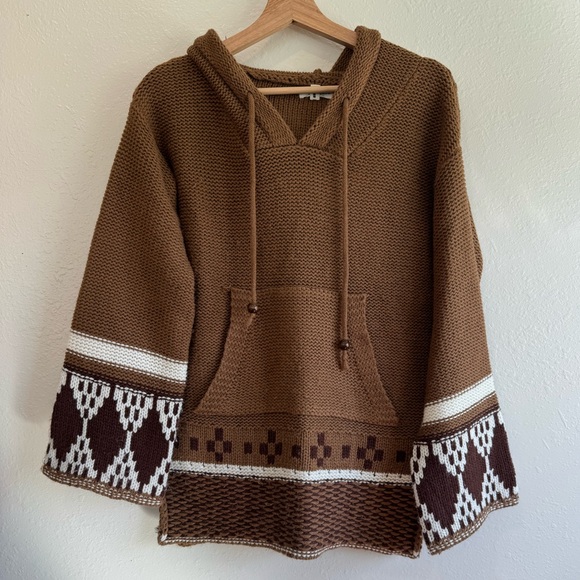 Earthbound Trading Co Tops - Earthbound Baja Style Hoodie Sweater Brown Knit Boho Size S